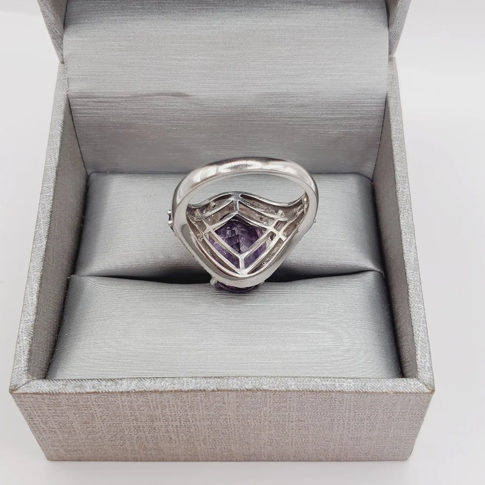 925 Sterling Silver Ring Amethyst Ring Purple Ring Oval Statement Ring size 8